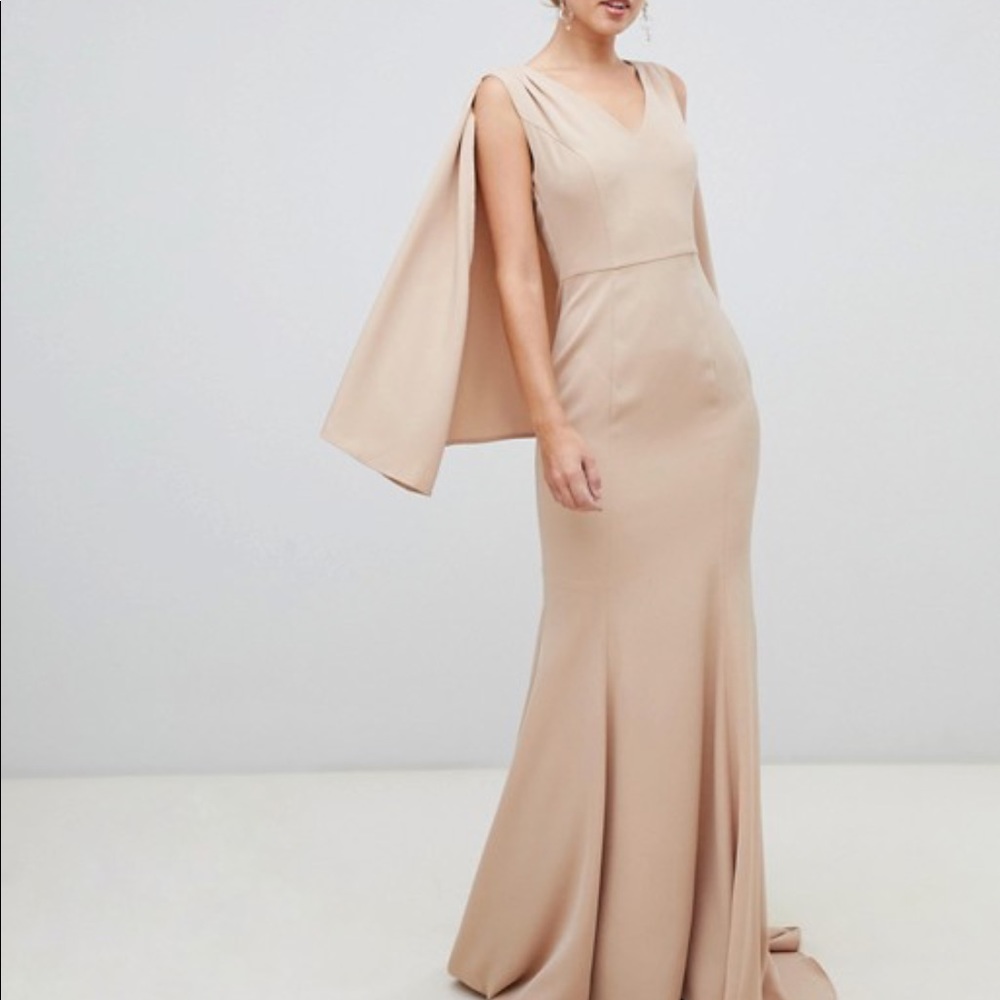 Yaura champagne bridesmaid dress with cape